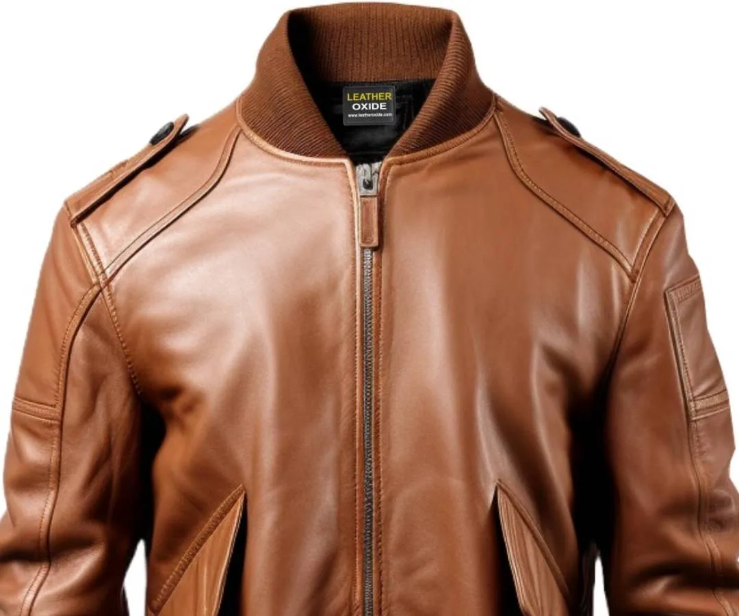 Men Bomber Leather Jacket Brown - Leather Brown Jacket