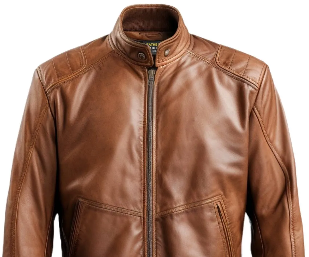 Men Brown Bomber Leather Jacket - Brown Bomber Leather Jacket