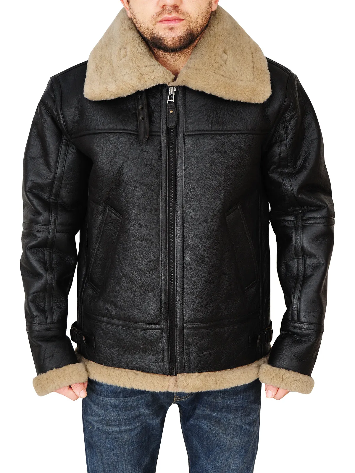 Men's Black B3 Bomber Shearling Sheepskin Jacket