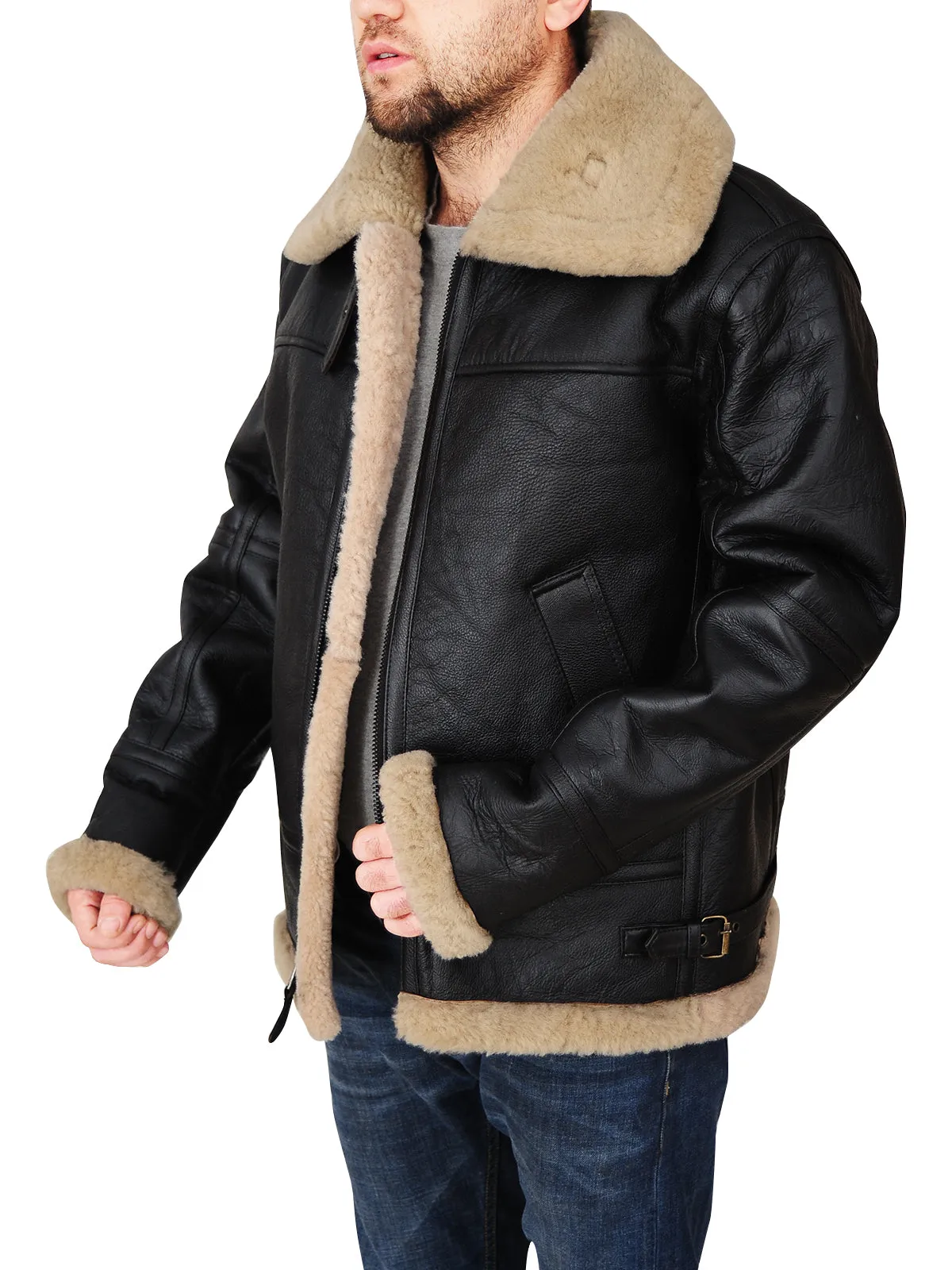 Men's Black B3 Bomber Shearling Sheepskin Jacket