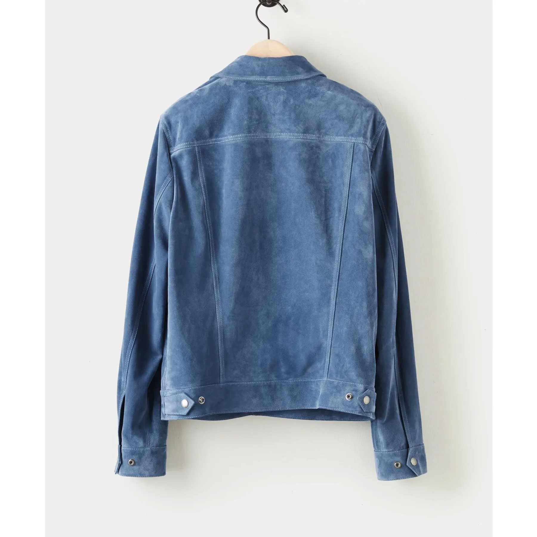 Men's Chocolate Medium Blue Leather Suede Bomber Jacket