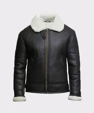 Mens Cream Wool Aviator B3 Shearling Real Sheepskin Leather Bomber Flying Pilot Jacket