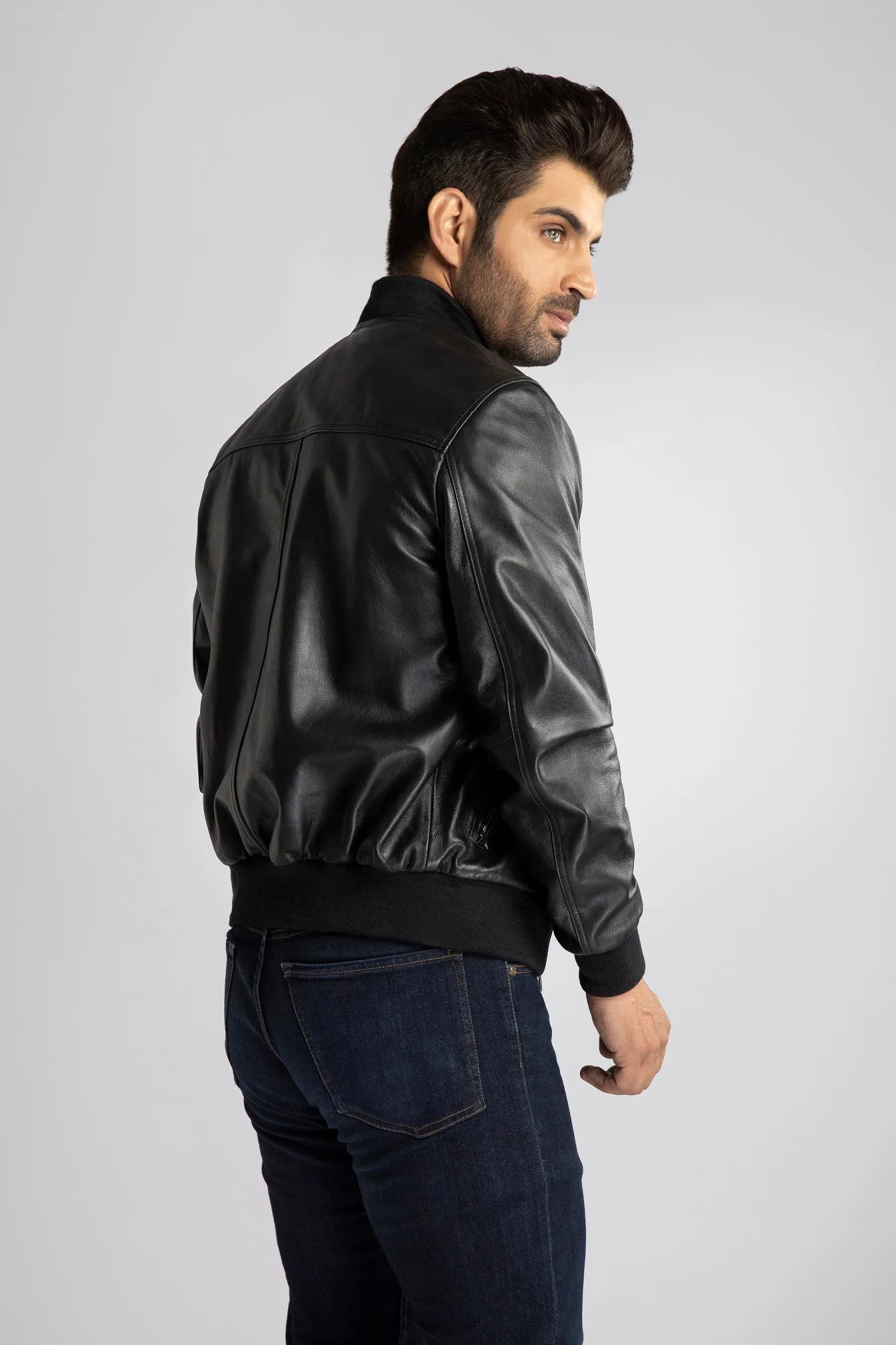 Men's Dapper Genuine Lambskin Leather Bomber Jacket