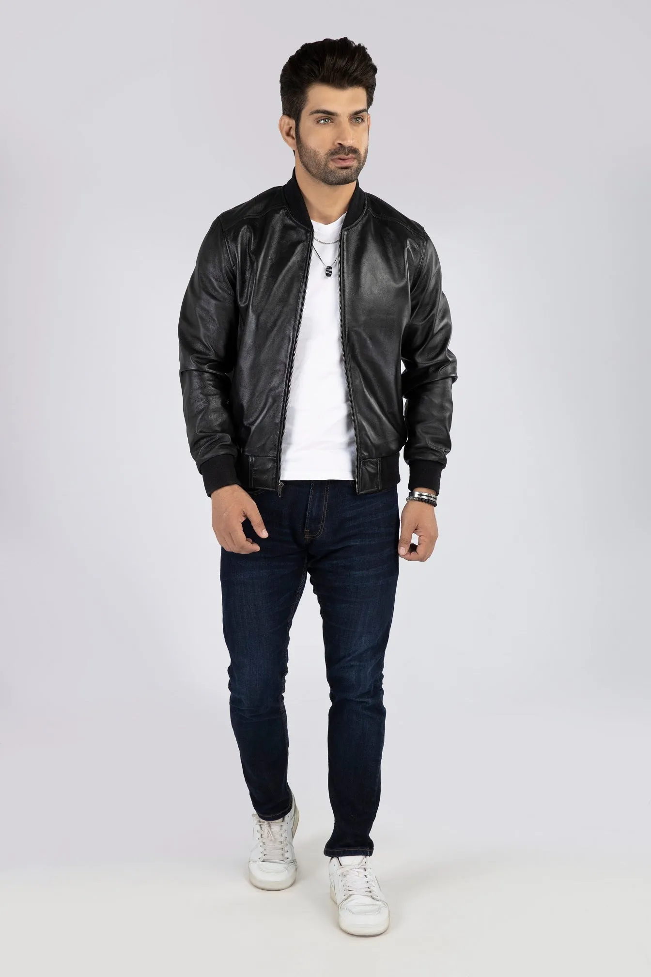 Men's Dapper Genuine Lambskin Leather Bomber Jacket