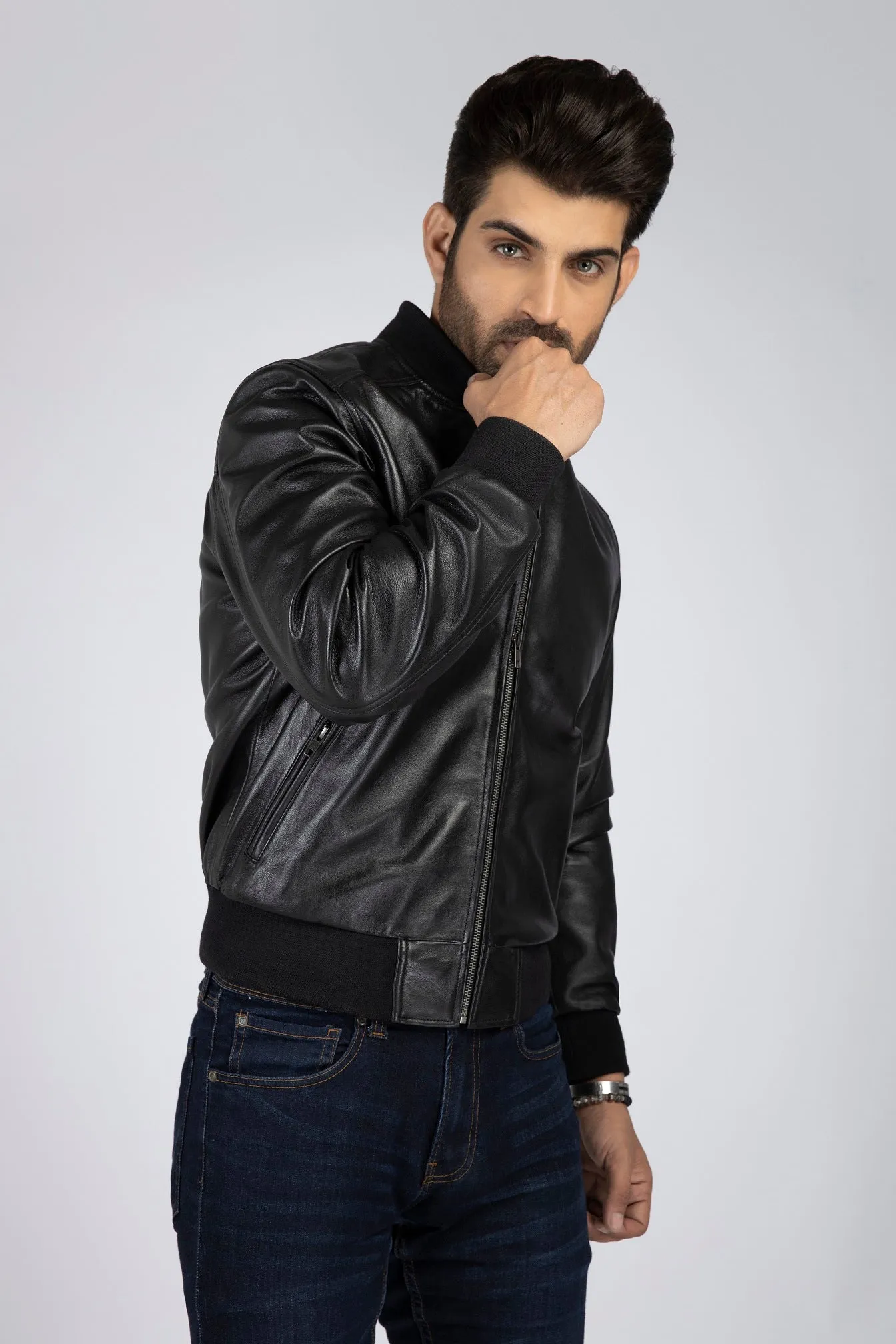 Men's Dapper Genuine Lambskin Leather Bomber Jacket