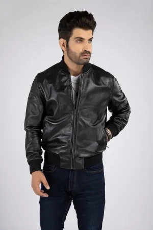 Men's Dapper Genuine Lambskin Leather Bomber Jacket