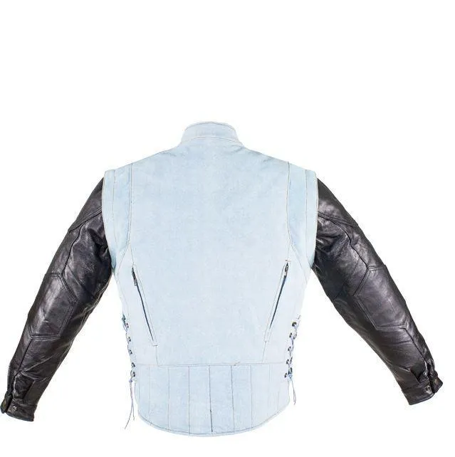 Men's Denim-like Leather Racer Jacket W/ Removable Sleeves, MJ711-15-DL