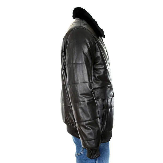 Mens Puffer Walter Leather Jacket with Fur Collar