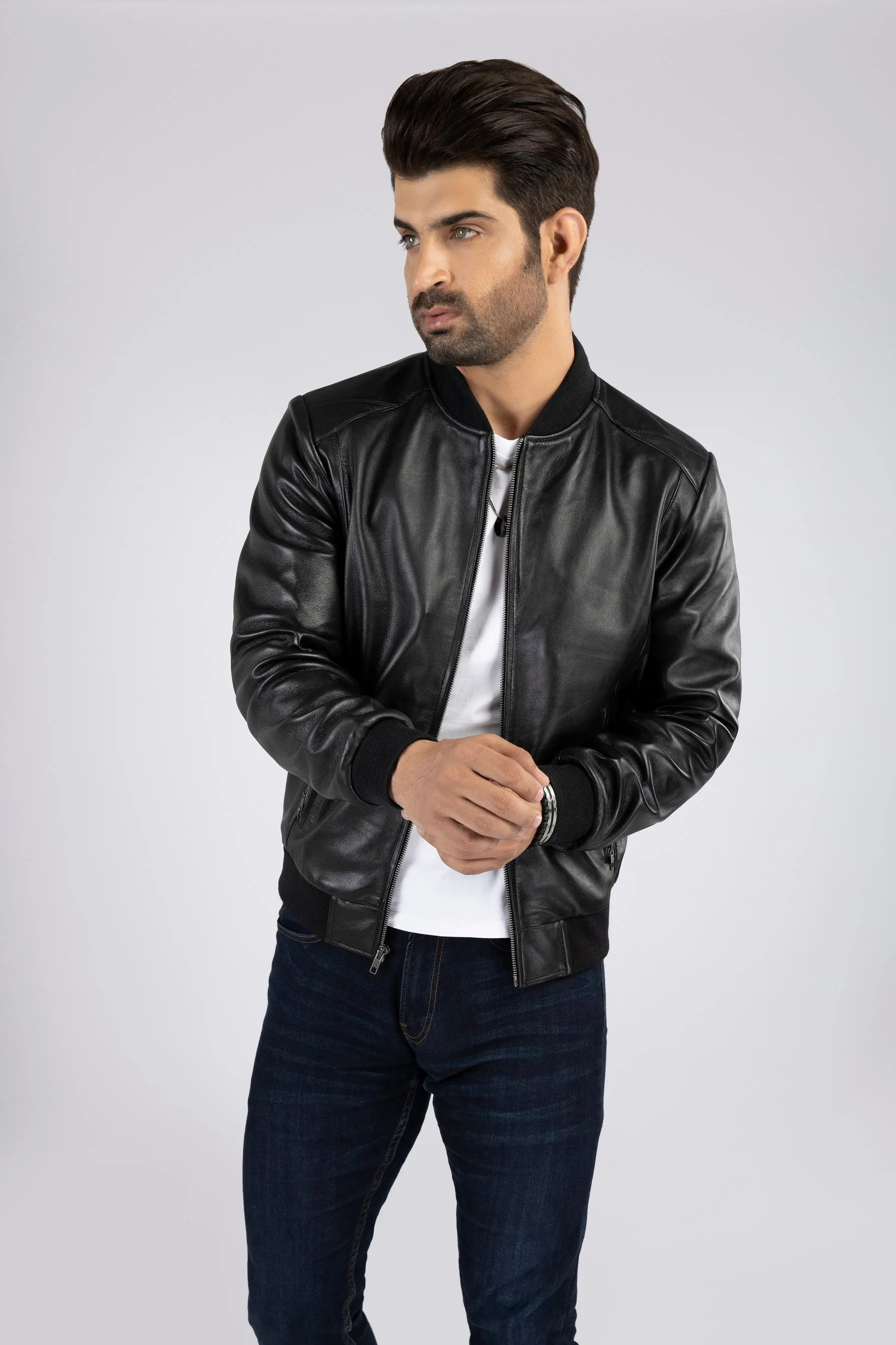 Mens Salem Leather Casual Lambskin Bomber Jacket