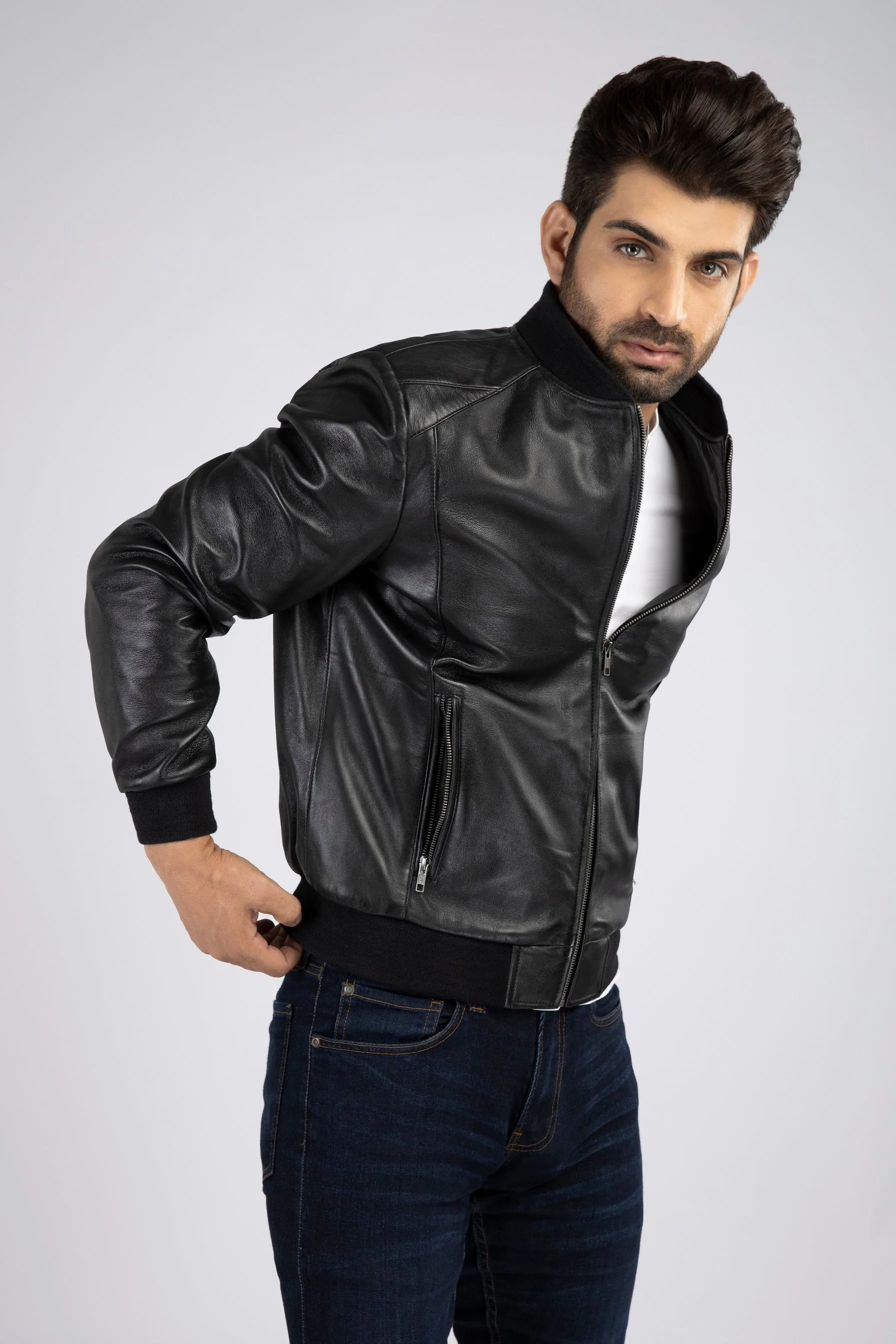 Mens Salem Leather Casual Lambskin Bomber Jacket