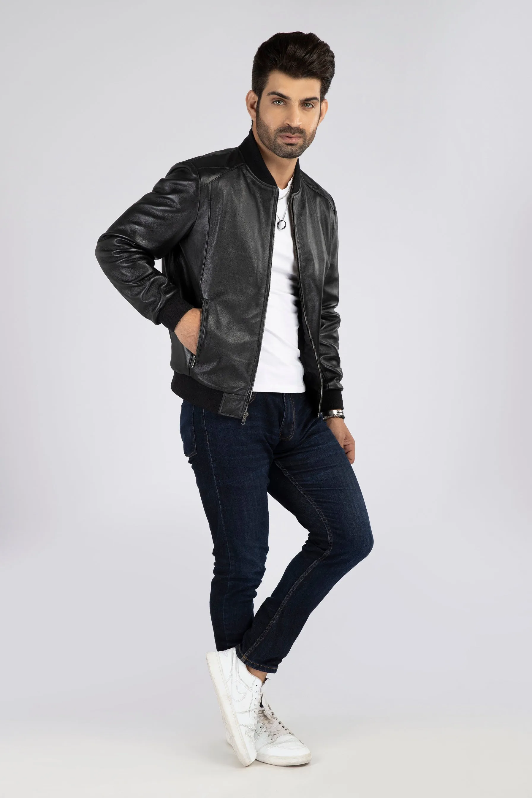 Mens Salem Leather Casual Lambskin Bomber Jacket