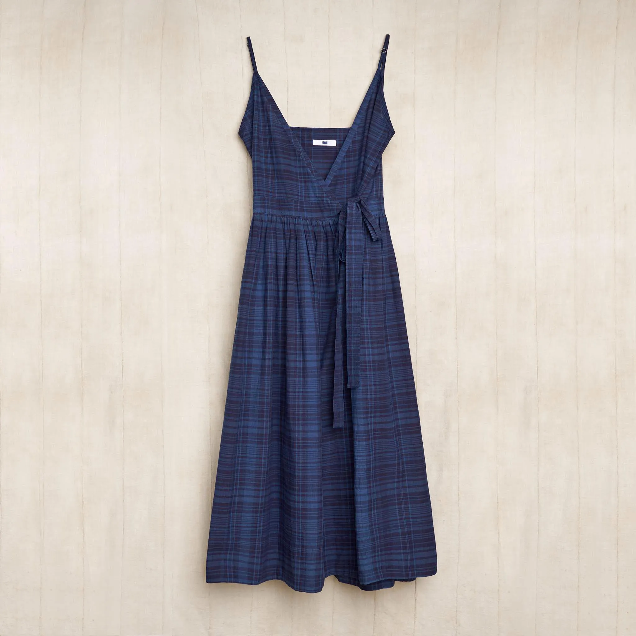 Mica Wrap Dress, Organic Indigo Madras