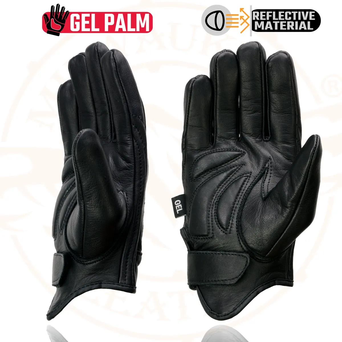 Milwaukee Leather Men's Black Leather ‘Reflective Skull’ Motorcycle Hand Gloves W/Gel Padded Palm MG7570