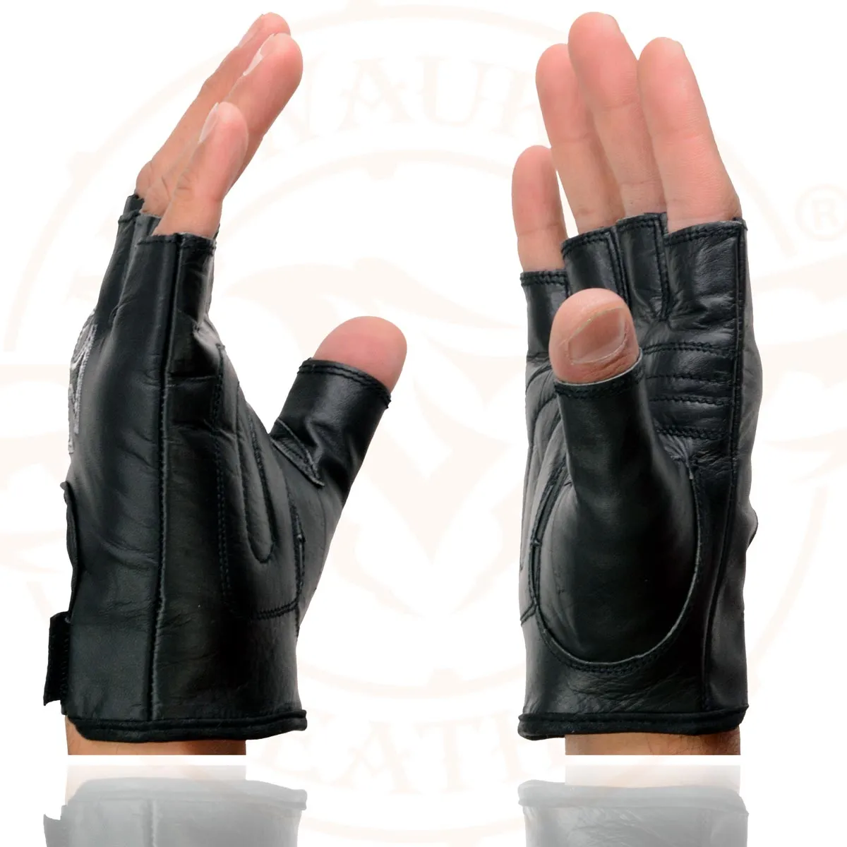 Milwaukee Leather SH354 Men's 'Iron Cross' Black Leather Fingerless Gloves