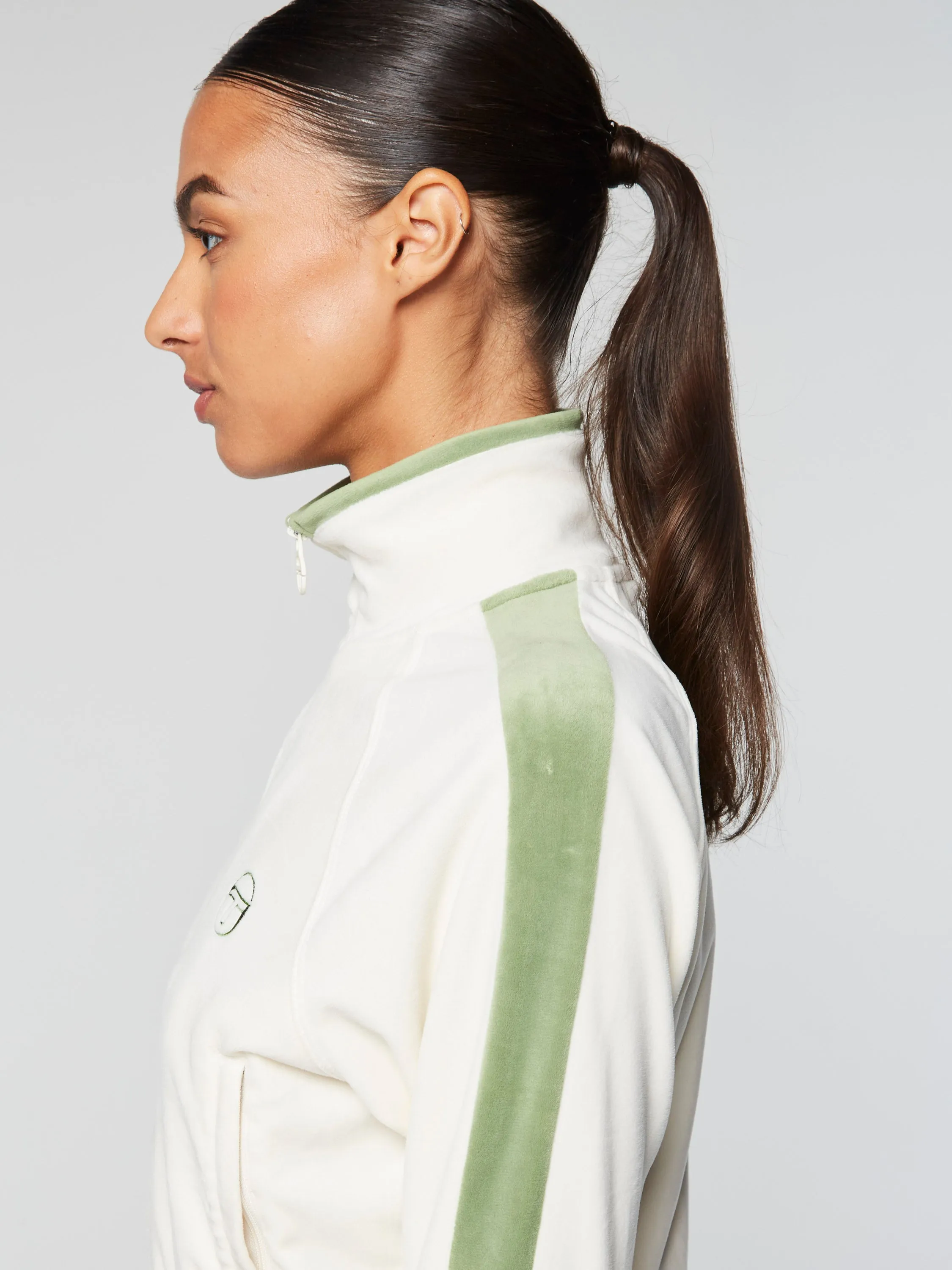 Miss Carlotta Velour Track Jacket- Gardenia