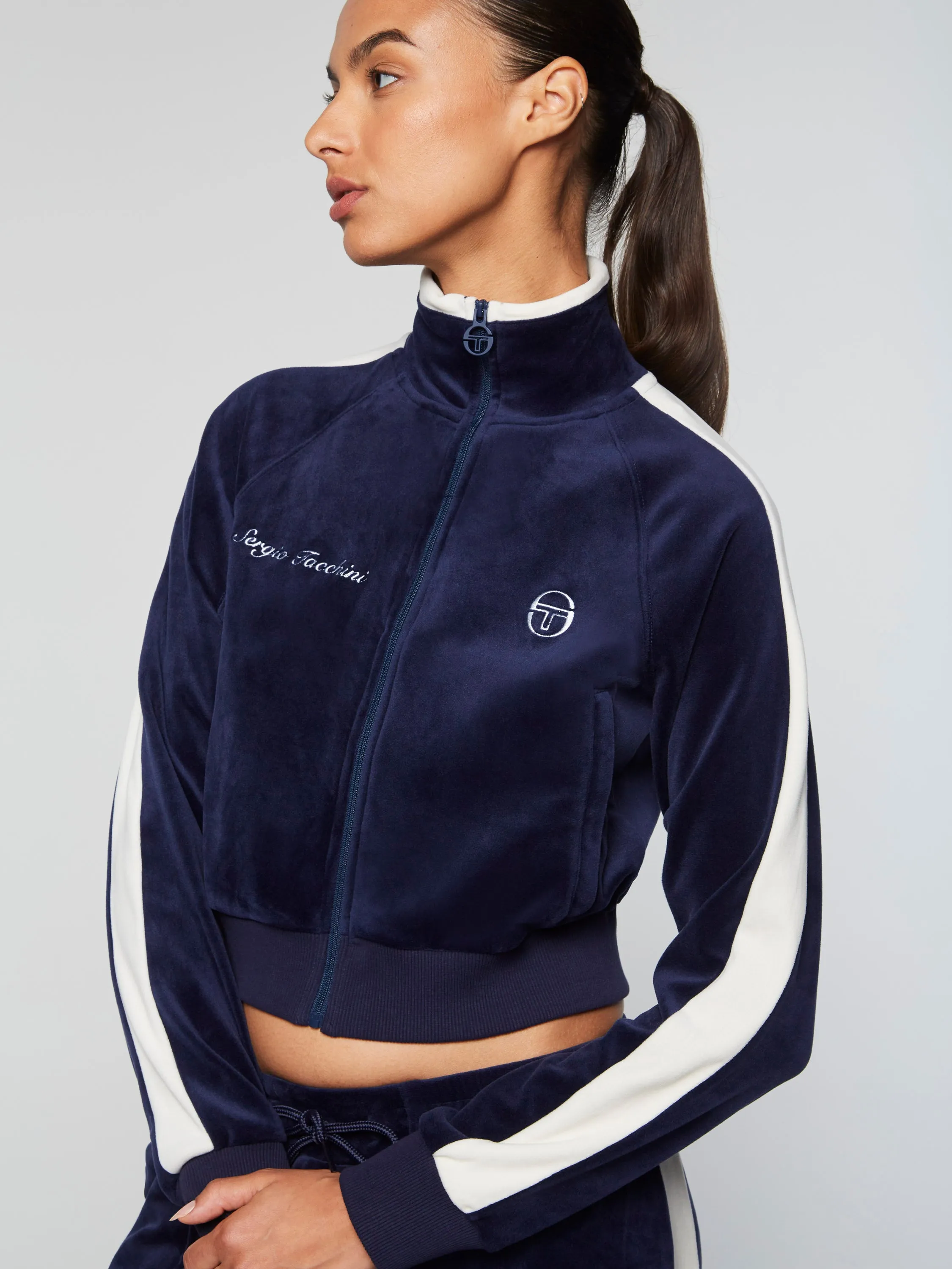 Miss Carlotta Velour Track Jacket- Maritime Blue