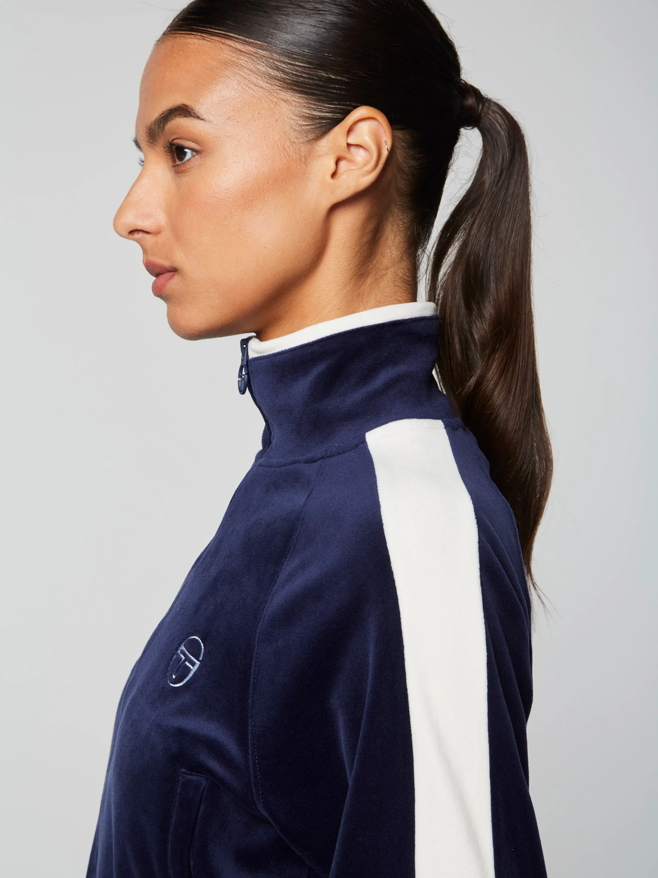 Miss Carlotta Velour Track Jacket- Maritime Blue