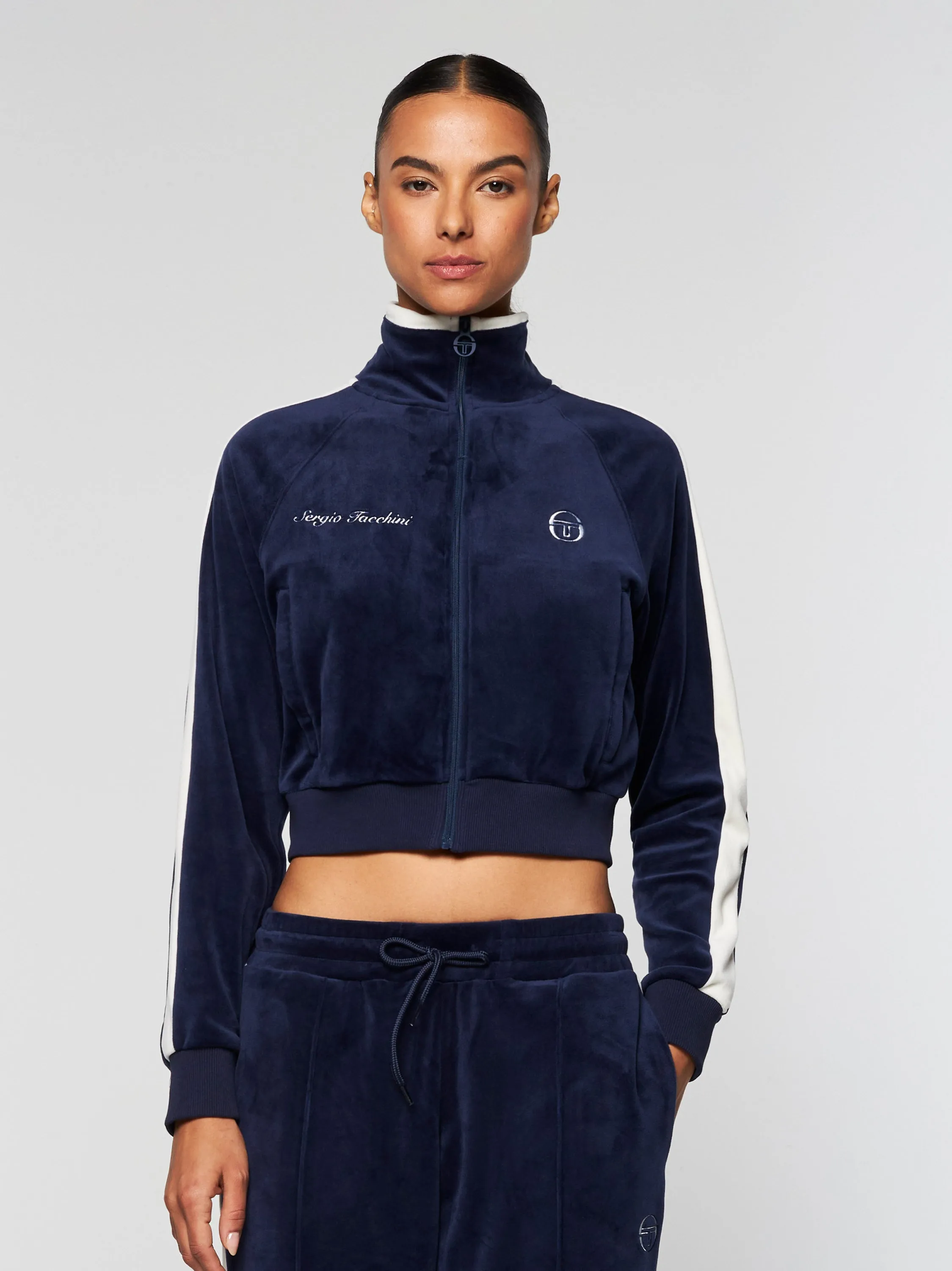 Miss Carlotta Velour Track Jacket- Maritime Blue