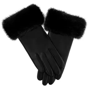 Mitchie's | Black Leather Gloves with Black Mink Fur Trim | Women's