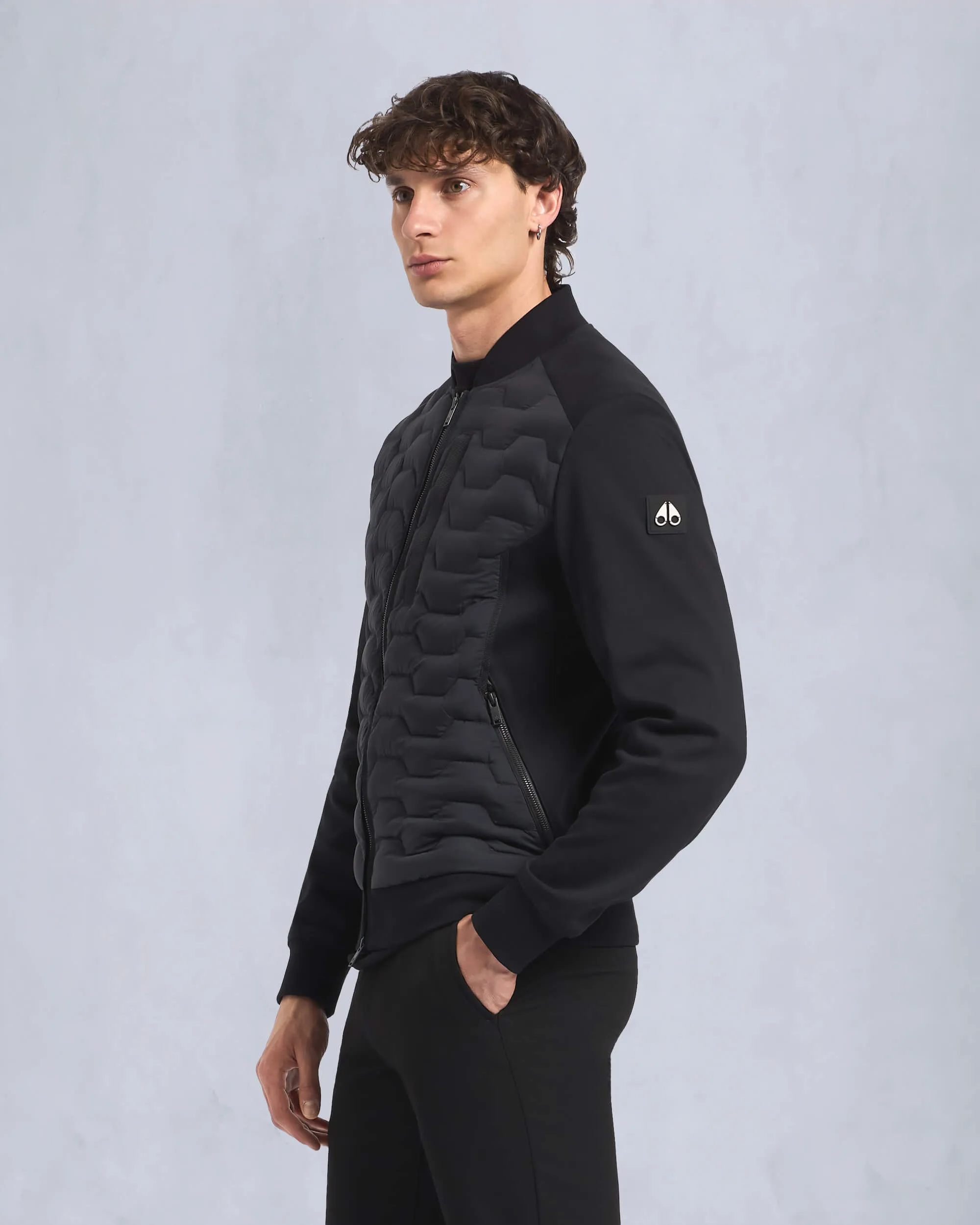 Moose Knuckles Granite Down Hybrid Bomber Jacket Black