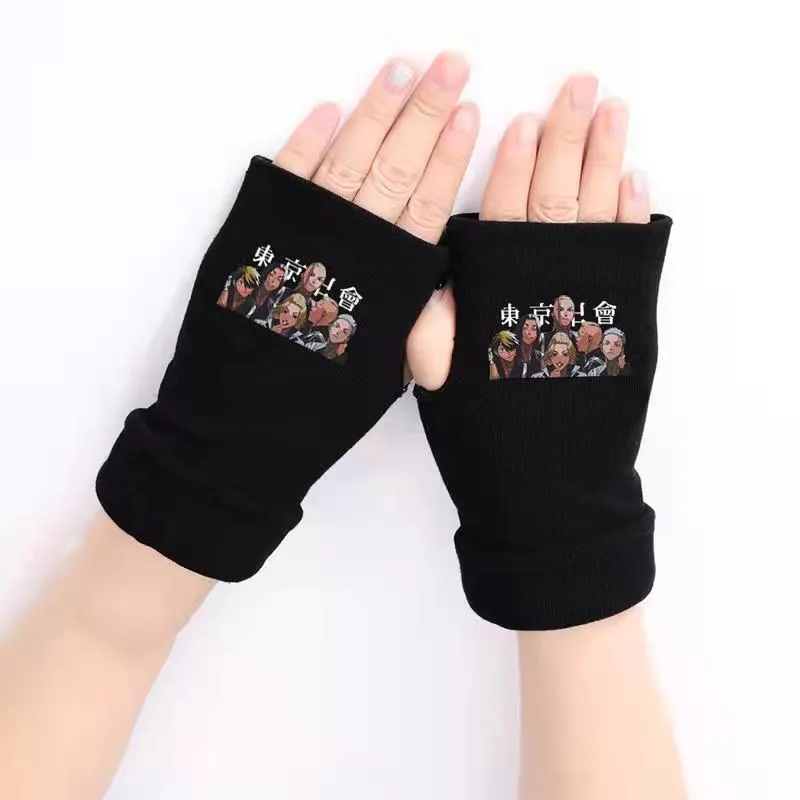 Movie Cosplay Half-finger Gloves Hulk SpiderMan Tokyo Avengers Cosplay Printed Warm Outdoor Gloves