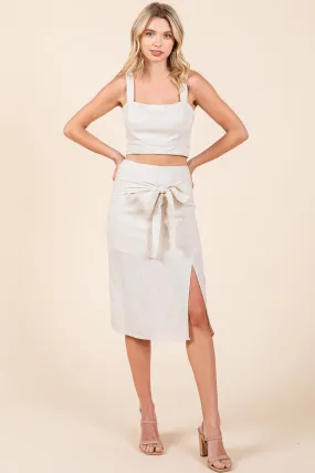 Natural 2 Piece Linen Crop Cop and Pencil Skirt Set