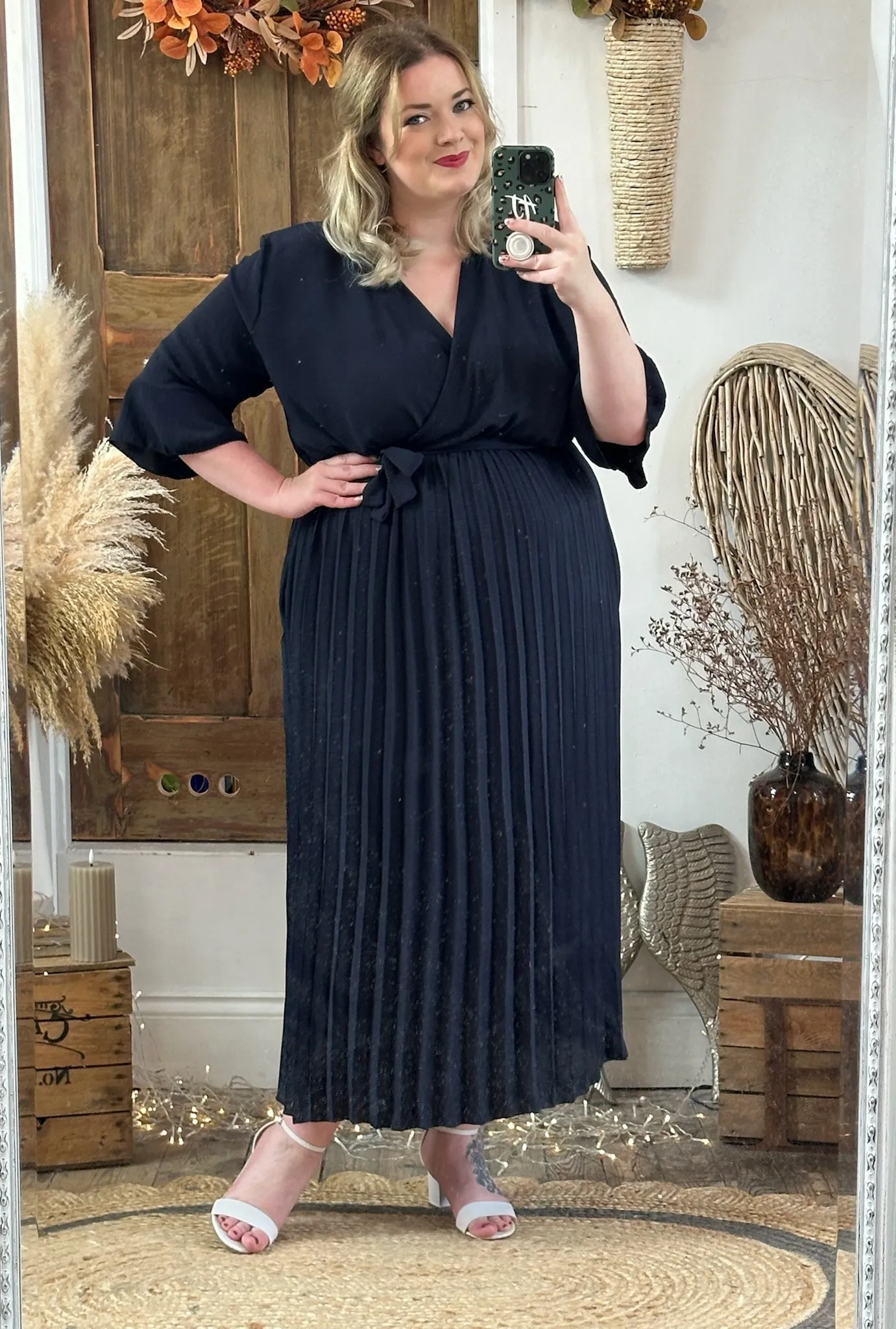 Navy Rowan Pleated Midaxi Dress