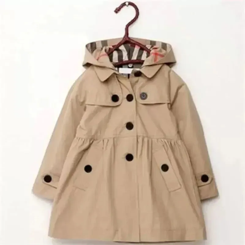 New Fashion girl Trench Jacket Autumn Princess Solid Medium Length Single breasted Windbreaker Baby Coats Clothing Size Height 100CM-160CM