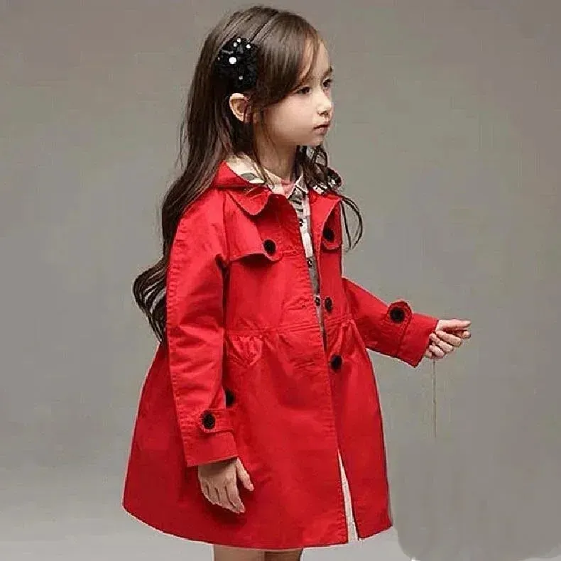 New Fashion girl Trench Jacket Autumn Princess Solid Medium Length Single breasted Windbreaker Baby Coats Clothing Size Height 100CM-160CM