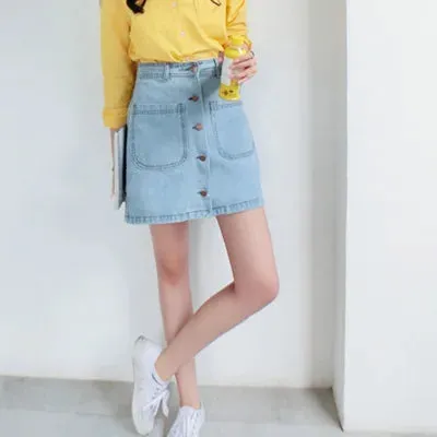 On sale 2019 summer Womens ladies A-line Pencil denim min Skirt High Waist jeans harajuku pockets Skirt black white high quality