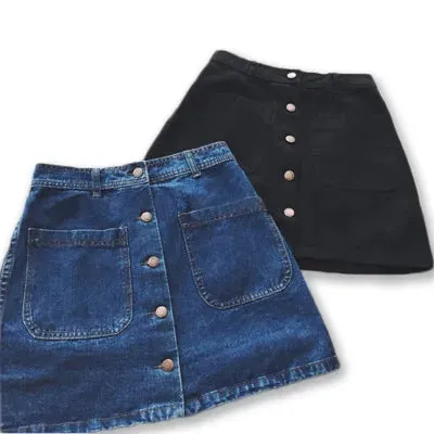 On sale 2019 summer Womens ladies A-line Pencil denim min Skirt High Waist jeans harajuku pockets Skirt black white high quality