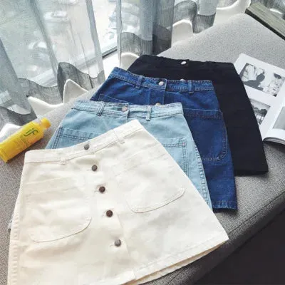 On sale 2019 summer Womens ladies A-line Pencil denim min Skirt High Waist jeans harajuku pockets Skirt black white high quality