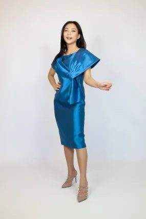 One Side Bow Wrap Shantung Dress