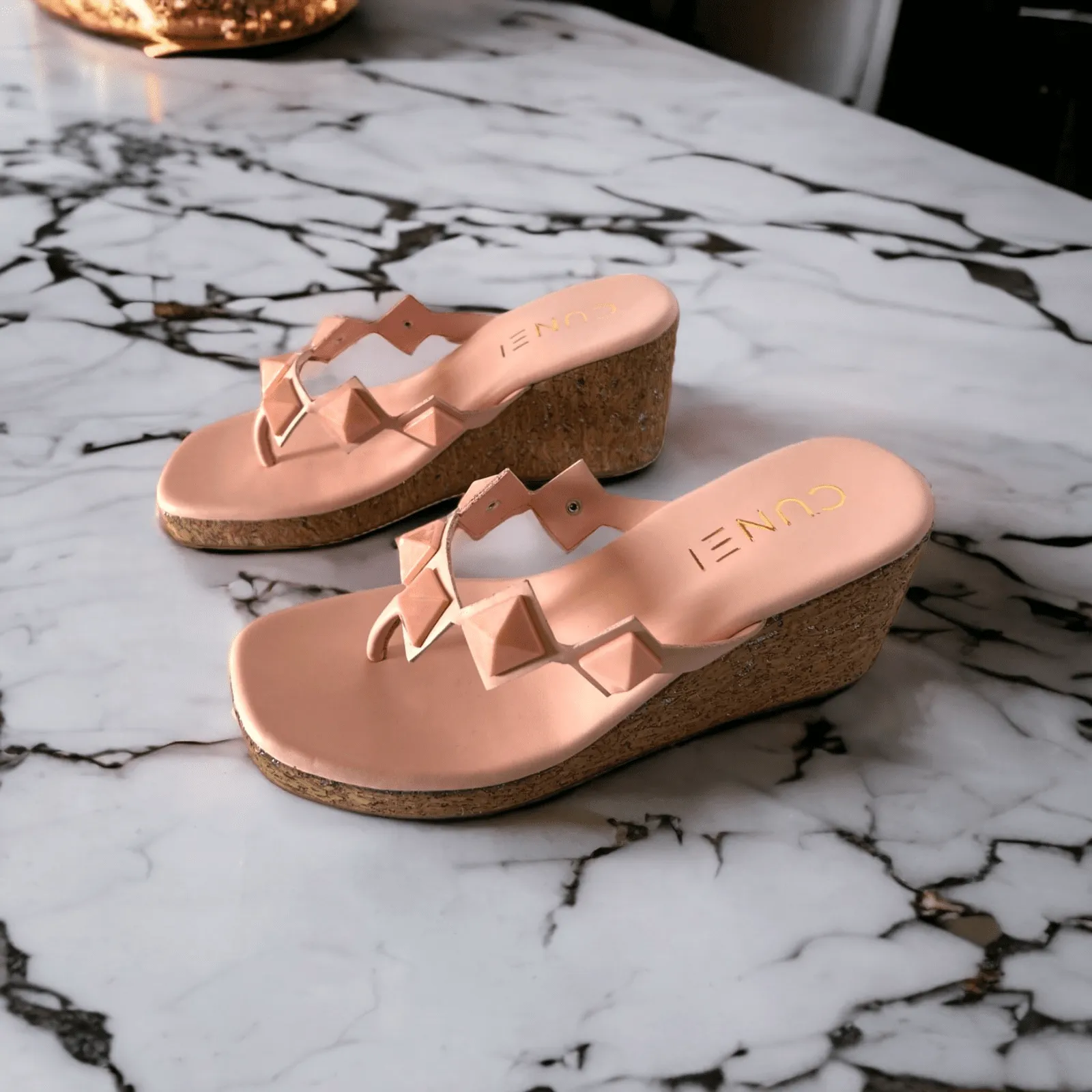 Pastel Pink Studded Wedges