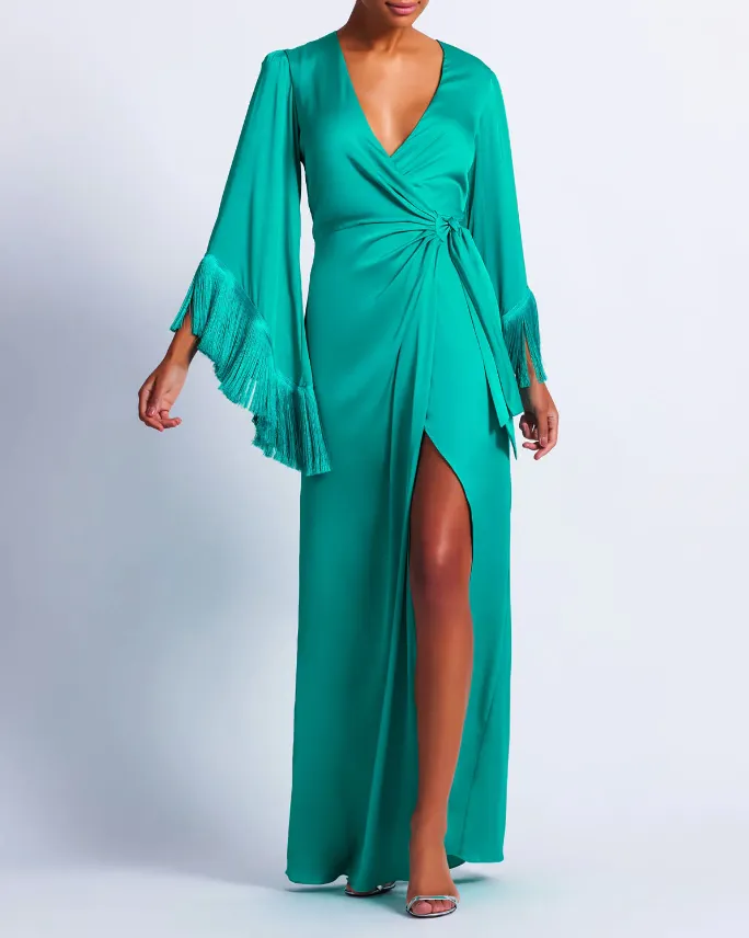 PatBo FRINGE TRIM WRAP DRESS