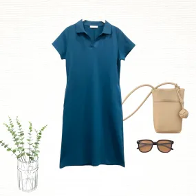 Patch Casual Short Sleeve Polo Dress With Pocket