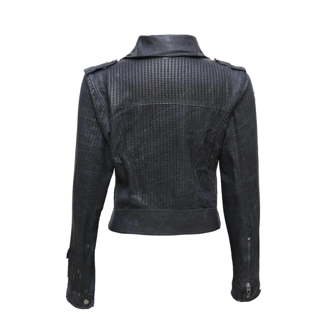 Perforated Leather Motorcycle Jacket