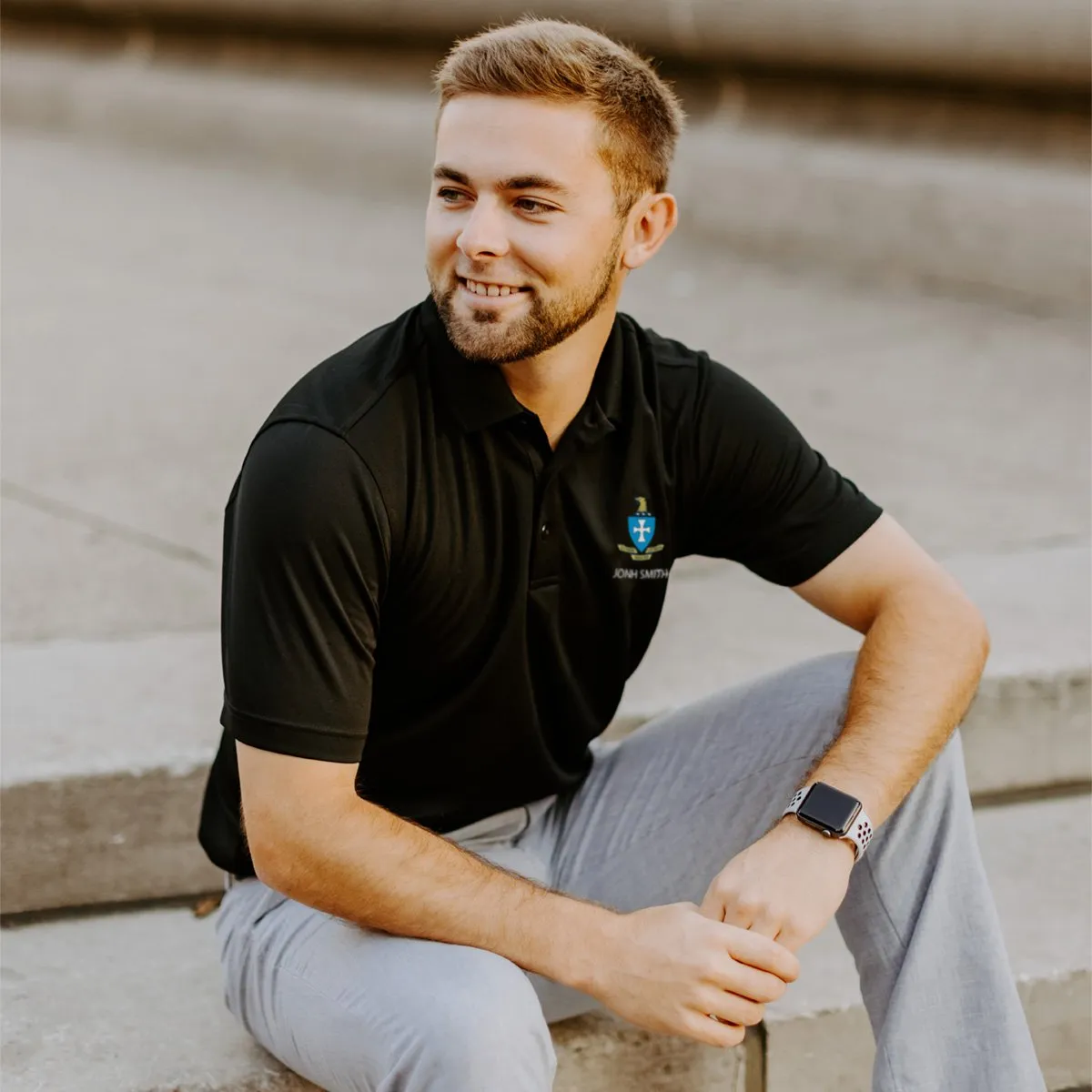 Personalized Lambda Chi Crest Black Performance Polo