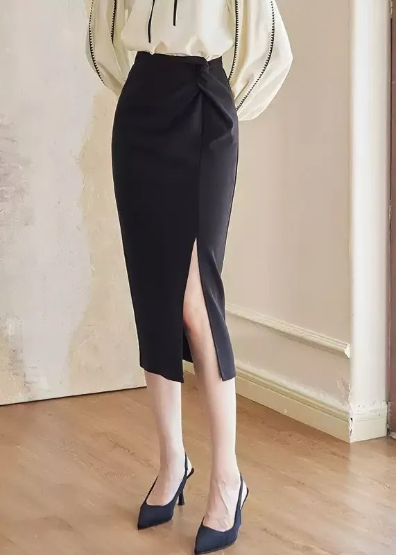 PLEATED SLIM SLIT SKIRT