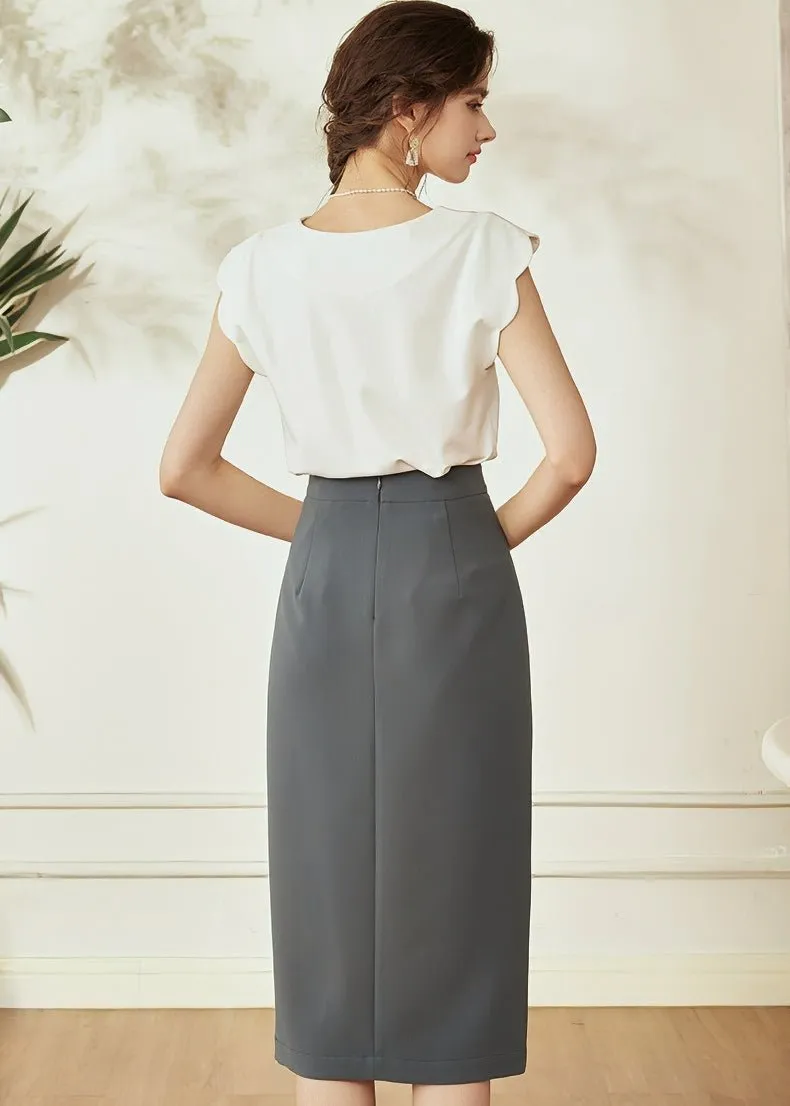 PLEATED SLIM SLIT SKIRT