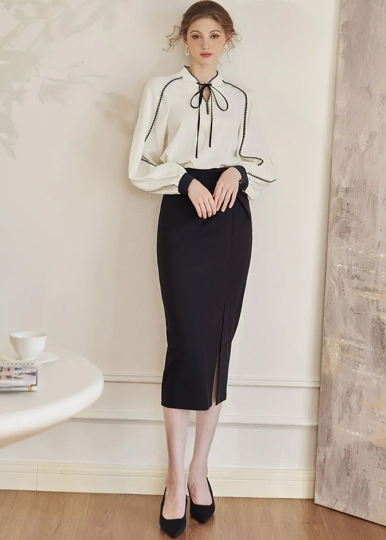 PLEATED SLIM SLIT SKIRT