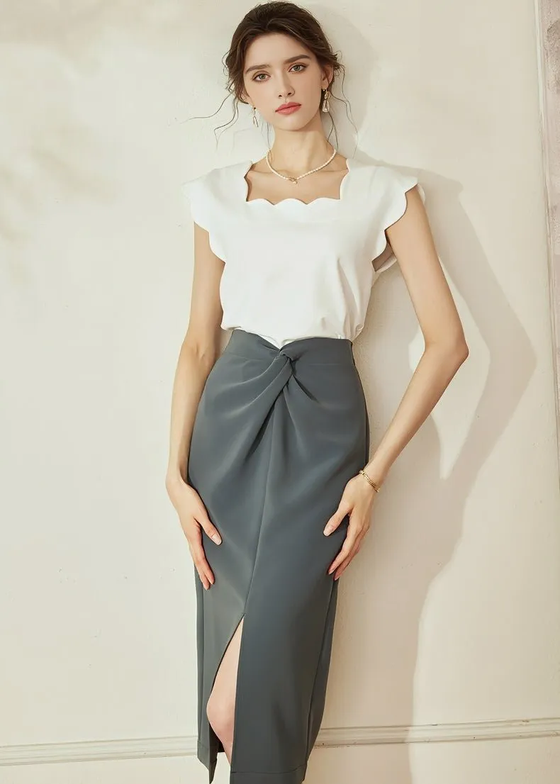 PLEATED SLIM SLIT SKIRT