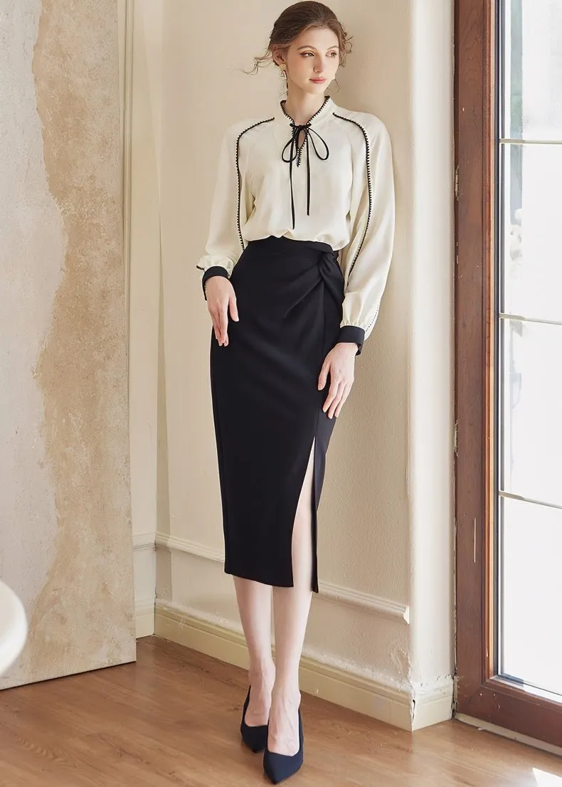 PLEATED SLIM SLIT SKIRT