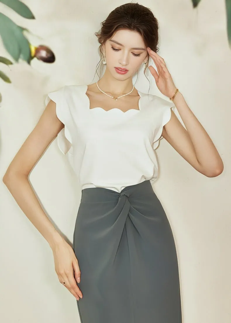 PLEATED SLIM SLIT SKIRT