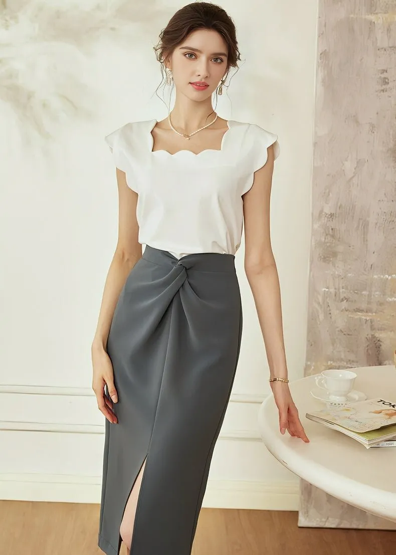 PLEATED SLIM SLIT SKIRT