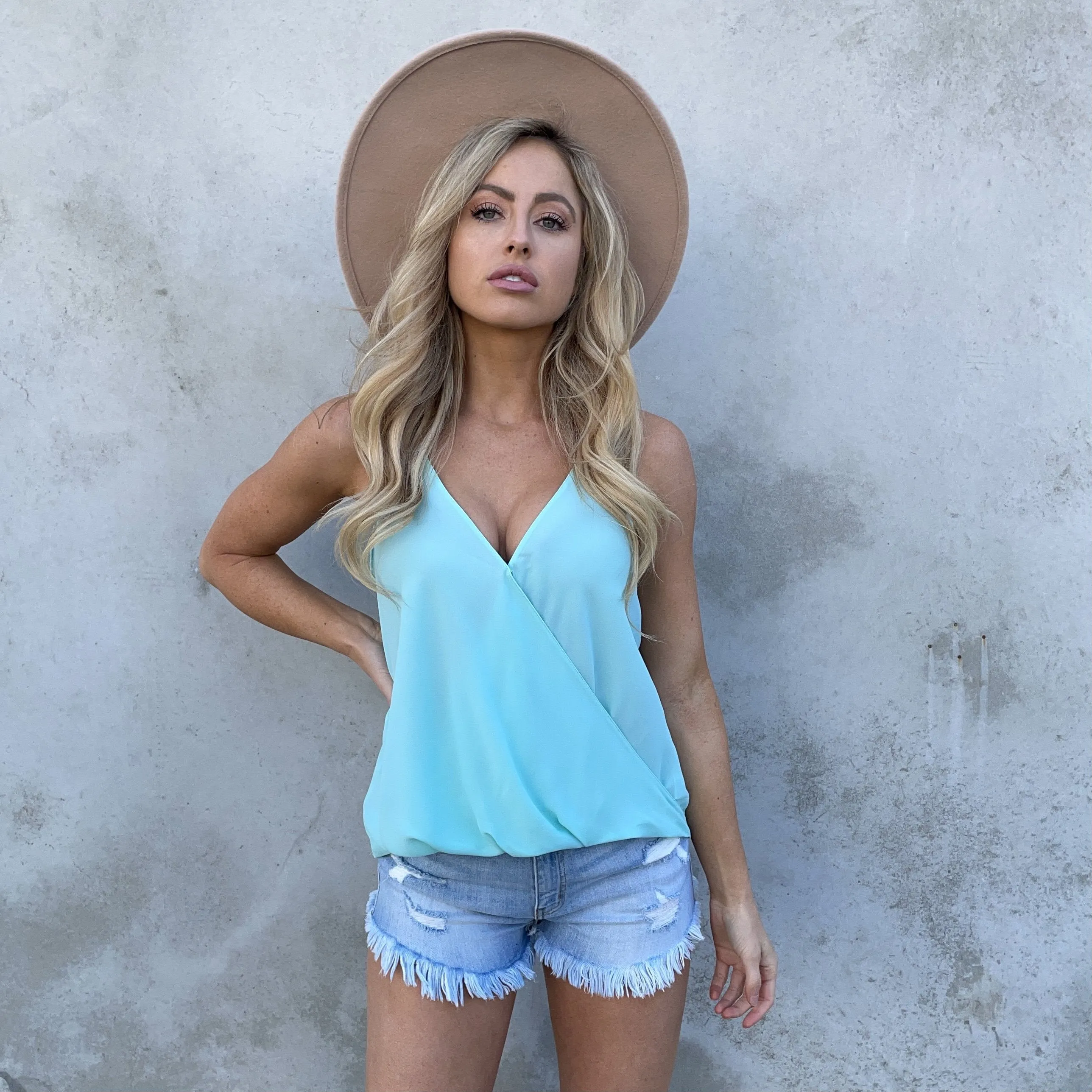 Pop of Color Wrap Blouse Tank Top