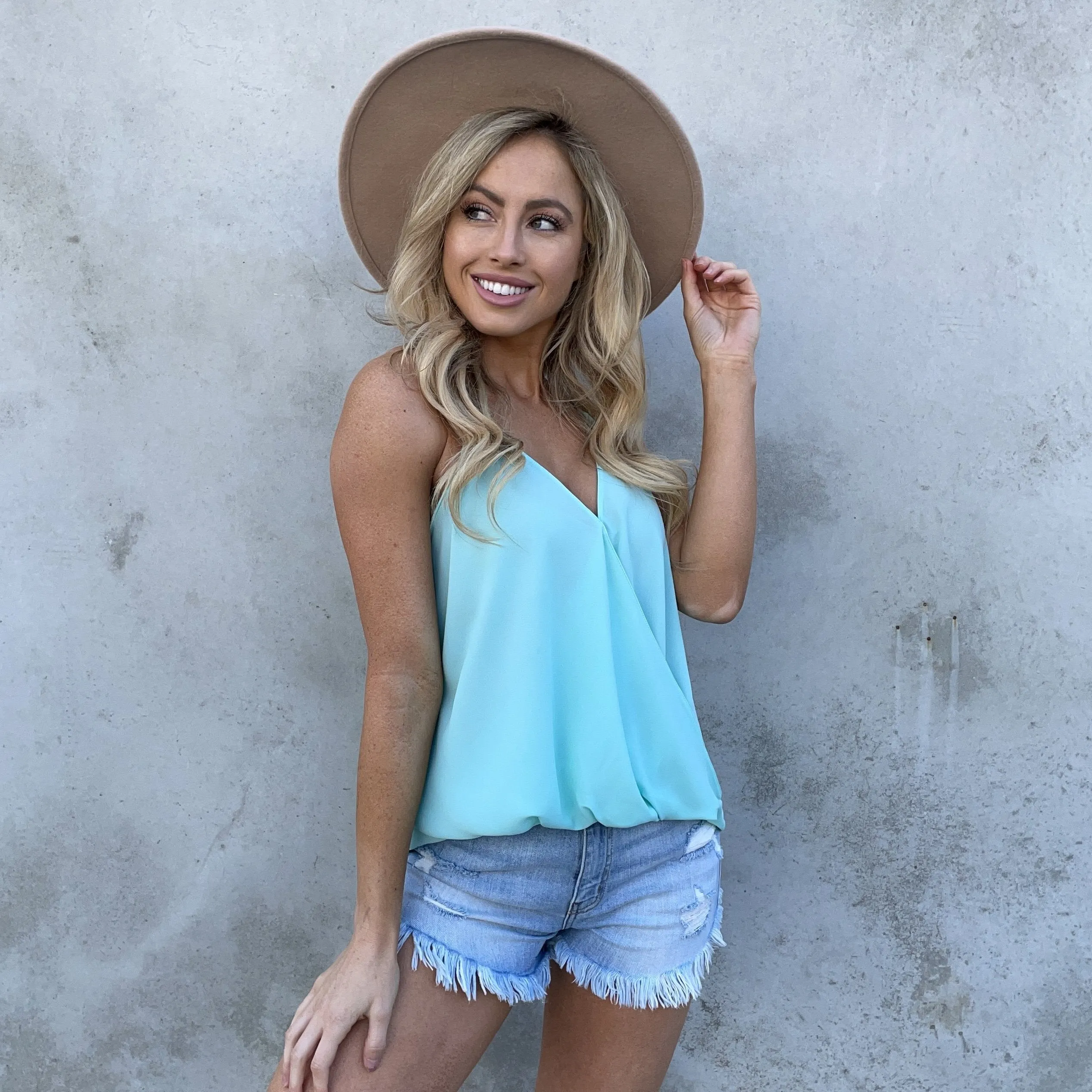 Pop of Color Wrap Blouse Tank Top