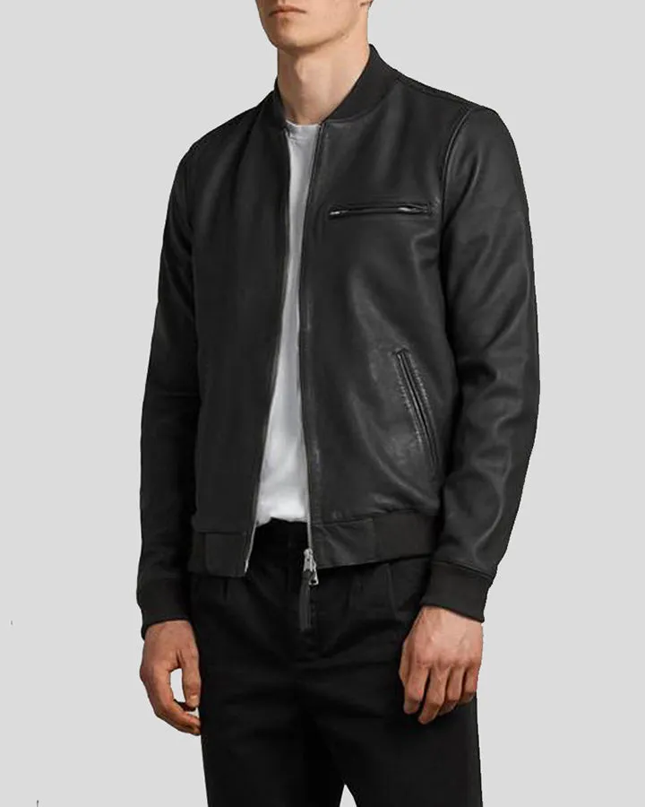 Porf Black Bomber Leather Jacket