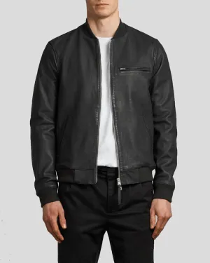 Porf Black Bomber Leather Jacket