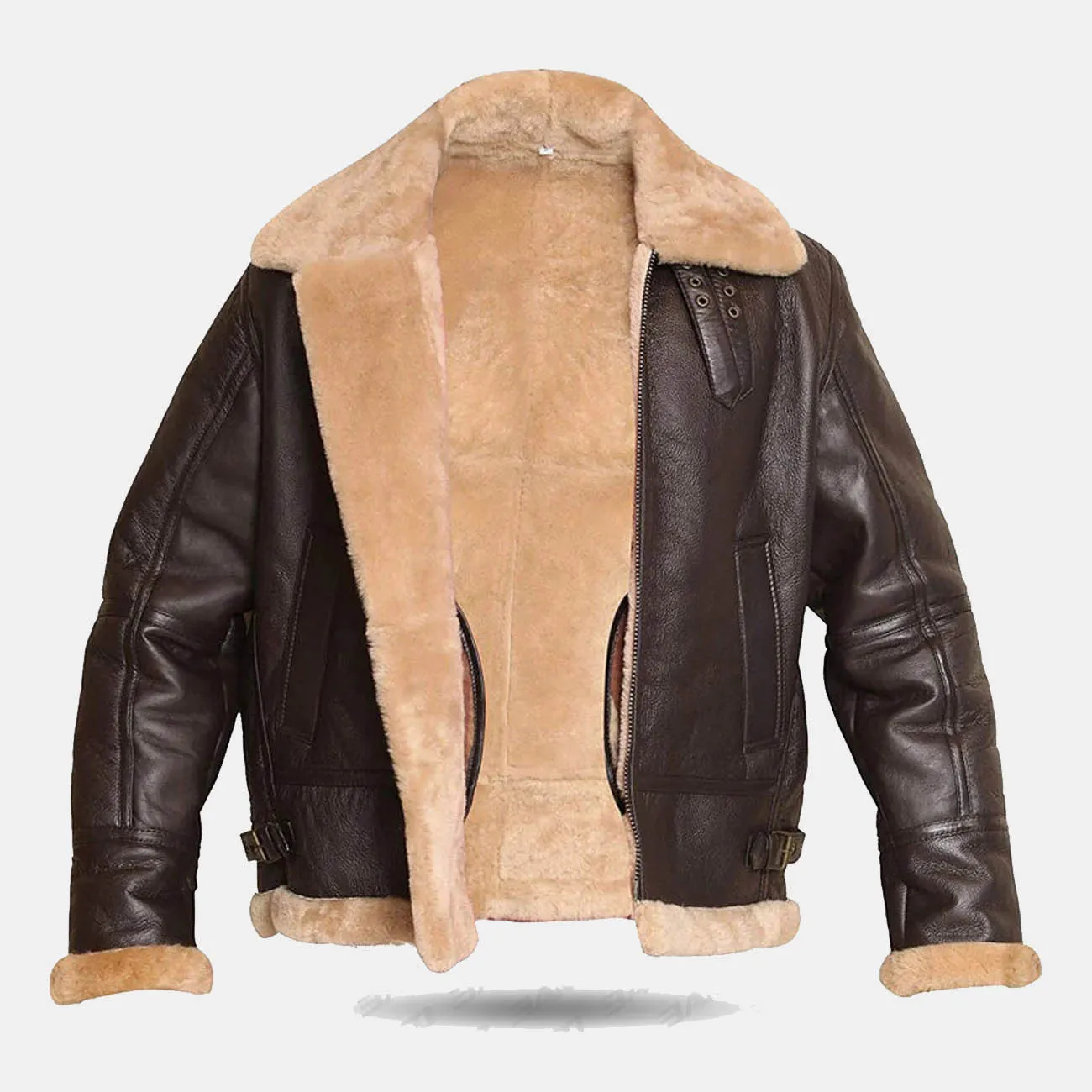 RAF Aviator Bomber Shearling Sheepskin Brown Leather Jacket